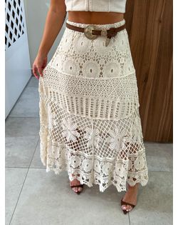 Saia Crochê Cru Midi Olivia - 63923995 - Closet