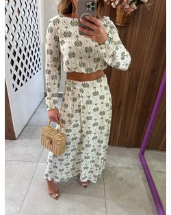 Saia Estampada Chá Cintura Alta Lez a Lez - 158418... - Closet
