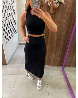 Saia Midi Cós Logo Preta Colcci Sport - 62656 - Closet