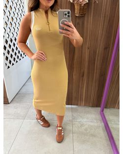 Vestido Bege Midi Slim Decote V Com Zíper Colcci ... - Closet
