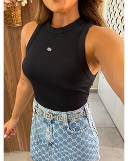 Regata Canelada Encurtada Preta Colcci - 5454584 - Closet