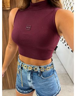 Cropped Slim Gola Alta Sem Mangas Bordo Colcci CLC... - Closet