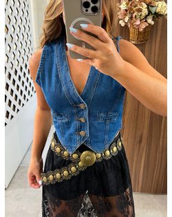 Colete Jeans Escuro Bianca - 626616 - Closet