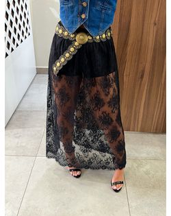 Saia Longa Renda Preta Lia - 9526959 - Closet
