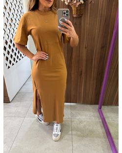 Vestido Caramelo Midi Comfort com Fenda Colcci - ... - Closet
