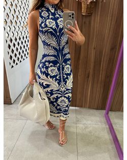 Vestido Midi Estampado Santorini Farm - 4515214 - Closet