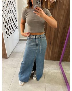 Saia Jeans Reta Longa Buenos Aires John John - 659... - Closet