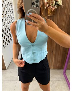 Colete Alfaiataria Em Linho Riviera Azul Colcci - ... - Closet