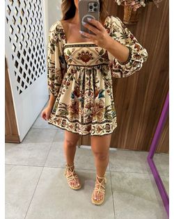 Vestido Curto Estampado Jardim Majestoso Farm - 56... - Closet