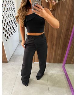 Calça Wide Leg Alfaiataria Preta - 61654 - Closet