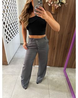Calça Wide Leg Alfaiataria Cinza - 96526526 - Closet