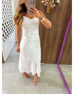 Vestido Midi Acetinado Branco Lily - 6259659 - Closet
