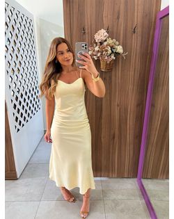 Vestido Midi Acetinado Amarelo Candy Lily - 54626 - Closet
