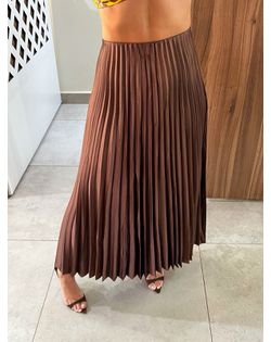 Saia Midi Plissada Marrom Aurora - 845844 - Closet