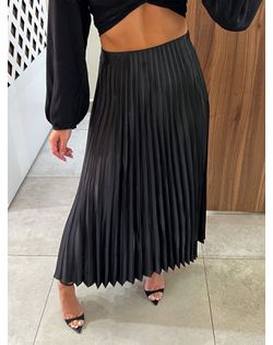 Saia Midi Plissada Preta Aurora - 5156415 - Closet