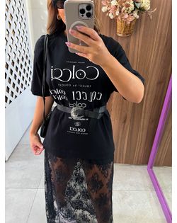 Camiseta Feminina Estampada Preta Colcci - 522621 - Closet
