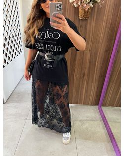 Saia Longa Renda Preta Lia - 9526959 - Closet