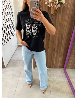 Camiseta Feminina Estampada Gatinhos Preta Colcci ... - Closet