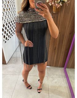Gola Preta Bordada Em Pedraria Com Correntes - 659... - Closet
