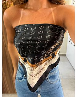 Lenço Estampado Cetim Preto Alana - 625962696 - Closet