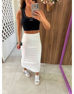 Saia Midi Joana Com Fenda Branca Colcci - 65652625 - Closet