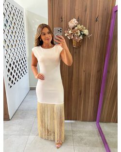Vestido Longo Franjas Bege - 652526 - Closet