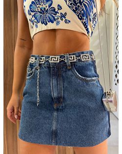 Saia Jeans Curta Cintura Alta E Barra Desfiada Lez... - Closet