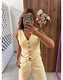 Colete Jeans Indie Amarelo Alcance - 636526 - Closet