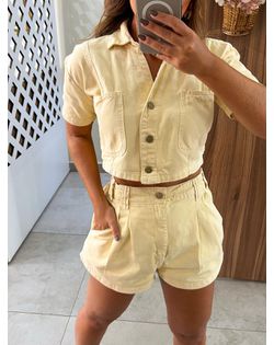 Blusa Jeans Cropped Azzurra Amarelo Alcance - 9559... - Closet