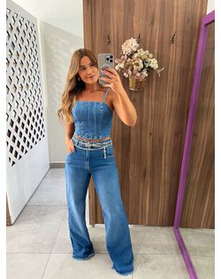 Calça Wide Leg Jeans Médio Barra a Fio - 62362626... - Closet