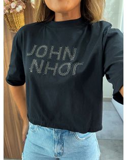 T-shirt Doodle Preta Aplicações John John - 852514... - Closet