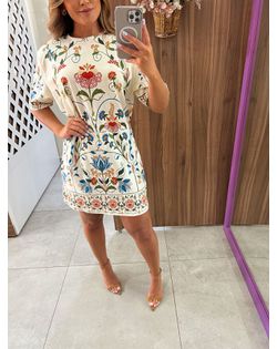 Vestido T-Shirt Básico Estampado Jardim Beleza Far... - Closet