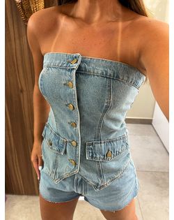 Blusa Jeans Ombro a Ombro Solea Dirty Wash Alcance... - Closet