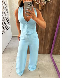Calça Feminina Alfaiataria Em Linho Azul Riviera C... - Closet