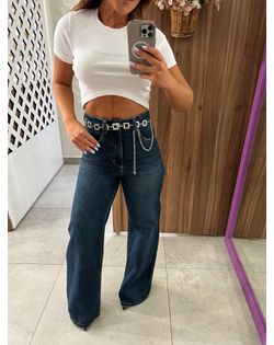 Calça Jeans Escuro Wide Leg Lerrux - 6126232 - Closet