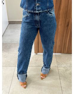 Calça Jeans Escura Reta Listras Nxo - 865165263 - Closet
