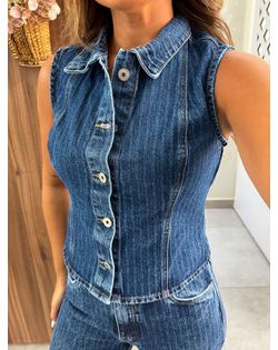 Colete Jeans Escuro Listras Nxo - 51614646 - Closet