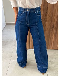 Calça Wide Leg Jeans Escuro Leila Nxo - 565296596 - Closet