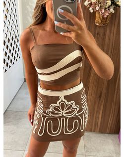 Conjunto Curto Marrom Bordado Valentina - 9595965 - Closet