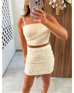 Conjunto Curto Cru Bordado Valentina - 3529689 - Closet