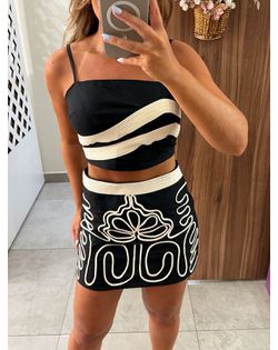 Conjunto Curto Preto Bordado Valentina - 69629636 - Closet