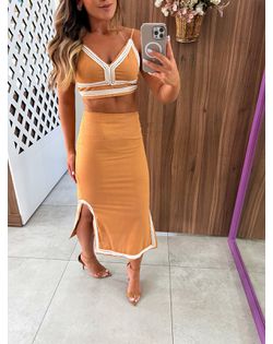 Conjunto Midi Camel Bordado Eva - 52952625 - Closet