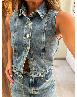 Colete Jeans Mandolin Dirty Wash Alcance - 9639692 - Closet