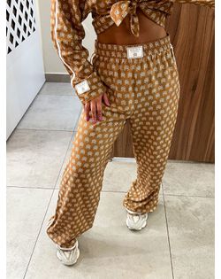 Calça Wide Leg Estampada Caramelo Colcci Sport - ... - Closet