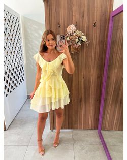 Vestido Babados Mel amarelo - 36589 - Closet