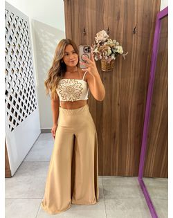 Calça Pantalona Cetim Nude - 4785698 - Closet