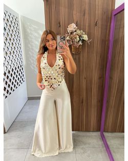 Calça Pantalona Cetim Off - 45786363 - Closet