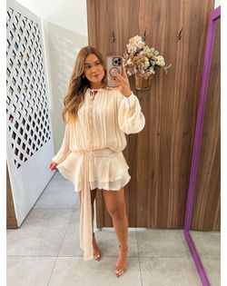 Vestido Cetim Bege Louise - 986532 - Closet