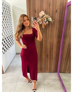 Vestido Midi Decote Quadrado Bordo Colcci - 63626... - Closet