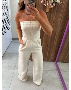 Macacão Alfaiataria Bege Nancy Copia - 214563 - Closet